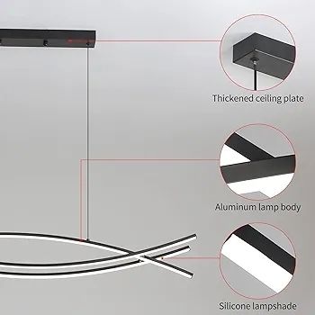 120CM Adjustable Pendant Light, Black Modern LED Ceiling Lights Dimmable 10 to 100 Kitchen Island Lighting 3000K/4500K/6000K 3 Color Chandeliers for Dining, Living Room