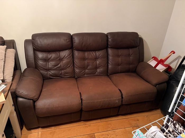3 Seater Brown Leather Suede Recliner Sofa