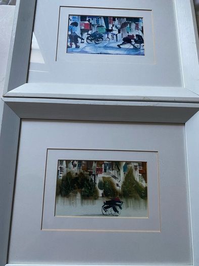 a pair of prints framed and glazed in a white frame