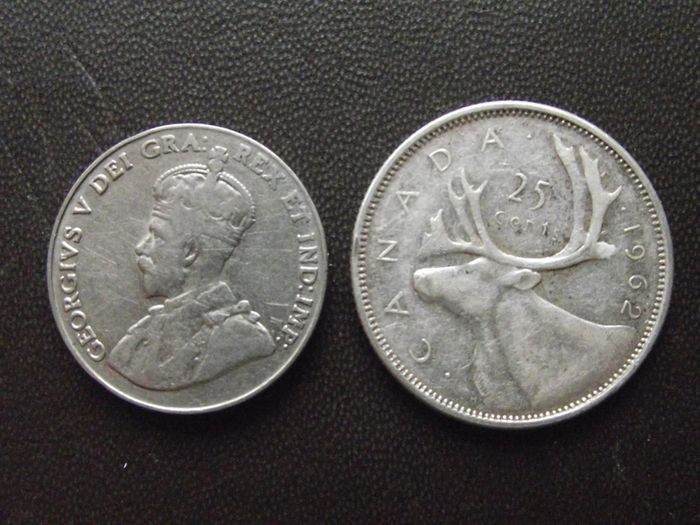 Canada 2 Coins: 5 Cents (1929) & 25 Cents (1962)
