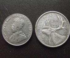 Canada 2 Coins: 5 Cents (1929) & 25 Cents (1962)