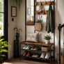Industrial Coat Rack with Mirror Shoe Bench Hallway Storage Unit Vintage Brown Image 2