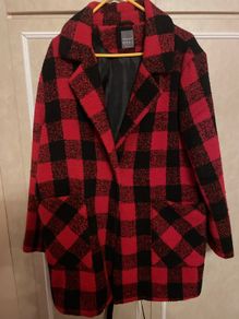 Ladies black and red check coat