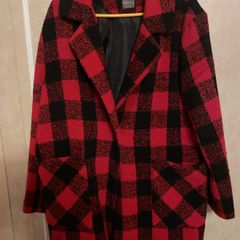 Ladies black and red check coat