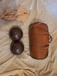 Vintage Thomas Taylor of Glasgow lawn bowls in original leather case