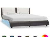 Bed Frame with LED Grey and White Faux Leather 135x190 cm