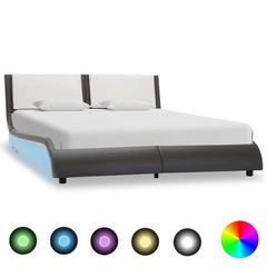 Bed Frame with LED Grey and White Faux Leather 135x190 cm