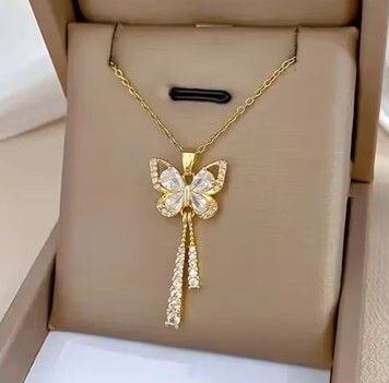 Butterfly Pendant Crystal Gold Necklace