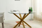 Round Glass Dining Table Set with 4 Faux Leather