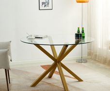 Round Glass Dining Table Set with 4 Faux Leather