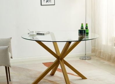 Round Glass Dining Table Set with 4 Faux Leather
