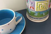 A Large Whittard of Chelsea  Tankard Mug " A Short Back and Sides - A Quick Trim" and a blue polka dot tea cup and matching saucer