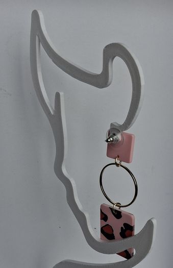Pastel Pink Leopard Print Geometric Earrings