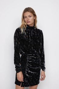 ZARA PRINTED VELVET Short dress with high collar