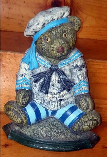 Vintage 12" Cast Iron Sailor Bear Doorstop