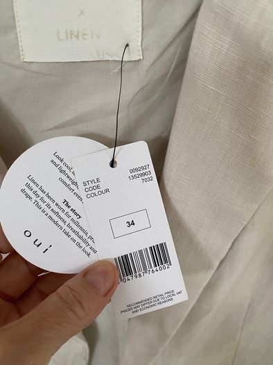 Designer brand Oui ladies cream linen jacket BRAND NEW