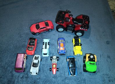 Bundle of assorted die-cast toy cars and quad bike