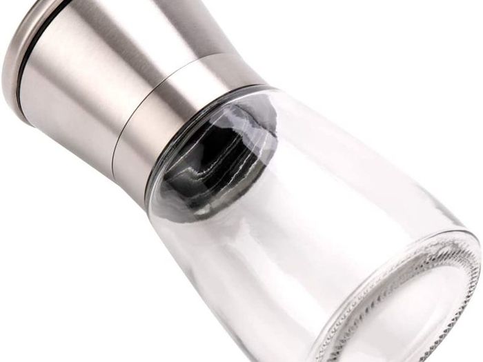 Salt and Pepper Grinder Mill Set Salt and Pepper Shakers Brushed Stainless Steel Glass Body