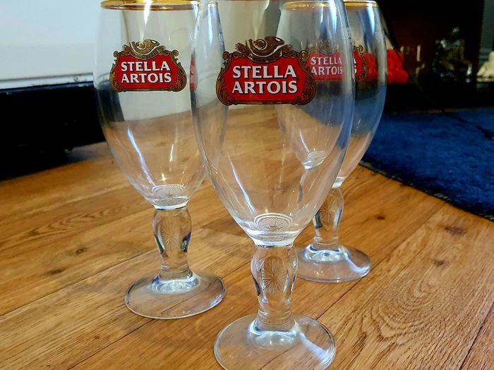 Stella Artois Chalice Glasses - Gold Rim - Set of 3