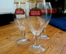 Stella Artois Chalice Glasses - Gold Rim - Set of 3