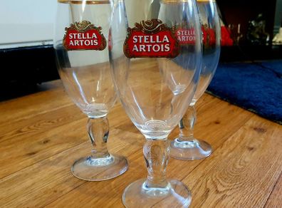Stella Artois Chalice Glasses - Gold Rim - Set of 3