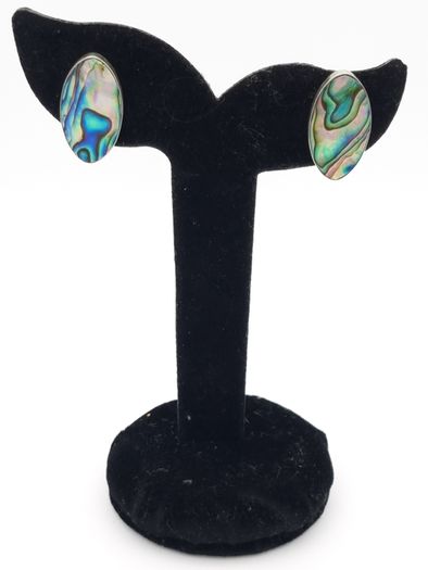 Vintage Abalone Sterling Silver Clip On Earrings