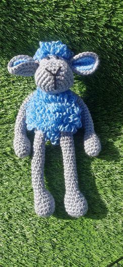 Handmade Crochet Lamb Plushie - Blue & Grey, 30cm