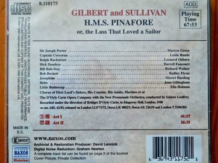 4x2 CD's - Gilbert and Sullivan - The Gondoliers / HMS Pinafore / The Micado / The pirates of Penzance. VG condition.