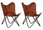 Butterfly Chairs 2 pcs Brown Kids Size Real Leather