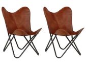 Butterfly Chairs 2 pcs Brown Kids Size Real Leather