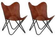 Butterfly Chairs 2 pcs Brown Kids Size Real Leather