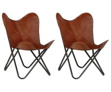 Butterfly Chairs 2 pcs Brown Kids Size Real Leather