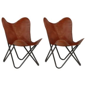 Butterfly Chairs 2 pcs Brown Kids Size Real Leather