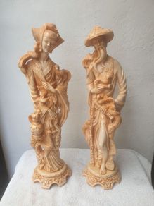 Vintage Matching pair of faux Ivory Oriental Style figures