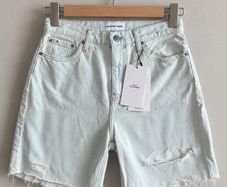 Calvin Klein Jeans W29 Pale Bluish Mint Distressed Mid Length Mom Shorts BNWT