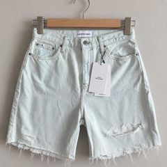 Calvin Klein Jeans W29 Pale Bluish Mint Distressed Mid Length Mom Shorts BNWT