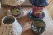 Yankee Candle Cinnamon Stick or Mandarin Cranberry with Mosiac Topper and Plate and seperate Candle Holder Bundle