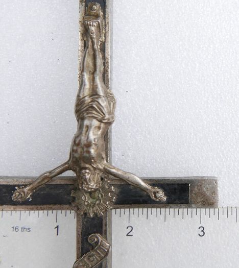 Antique Large Golgotha Crucifix Cross 6.5" Metal Ebony Wood German Skull Bones