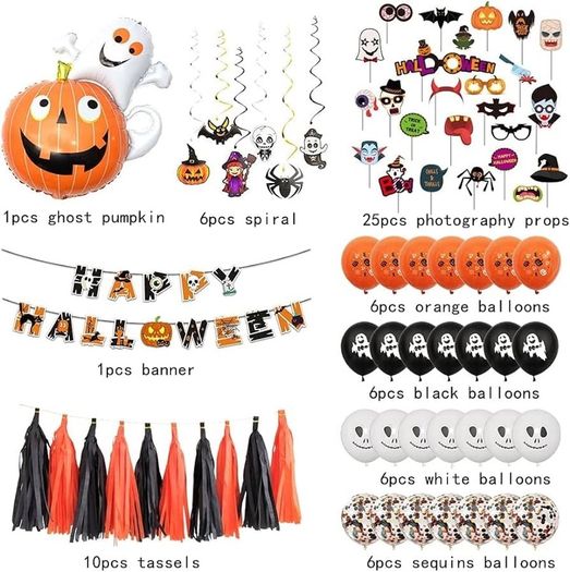 Halloween Party Decorations Halloween Hanging Swirl Banner Latex Balloons Ghost for Kids Halloween Theme Party Background Classroom Decorations (FREE SHIPPING)
