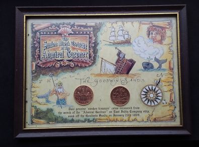 Genuine 1809 Shipwreck Treasure - Framed 10 Cash Copper Coins From The Admiral Gardner
