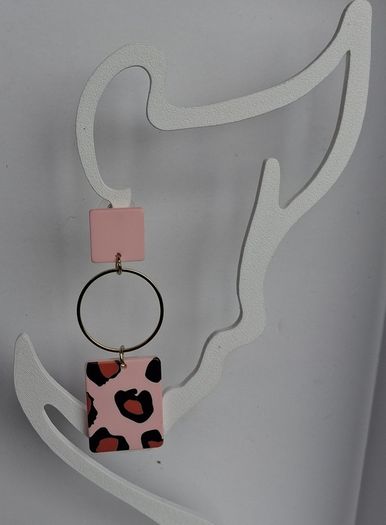Pastel Pink Leopard Print Geometric Earrings