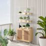 Rattan Bookshelf, Ladder Shelf with 2 Doors, Rectangle Freestanding Open Storage Bookcase Image 2