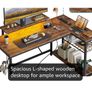 132.5CM L-Shaped Desk with 3 Power Outlets & 2 USB Ports, LED Strip Lights Image 2