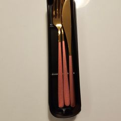 Metallic pink and rose gold 3piece travel cutlery set