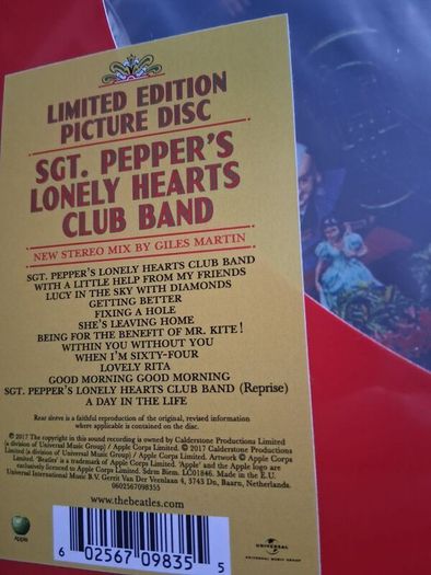 The Beatles Stg. Peppers Picture Disc Sealed