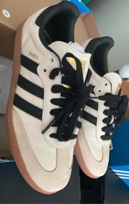 Cream and black adidas samba size 4.5 in box