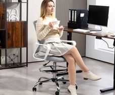 Draughtsman Chair, Mesh Drafting Chair, Ergonomic Office Chair with Lumbar Support, Adjustable Foot Ring, Grey