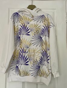 Oversized Patterned Hoodie Top L/ XL - Statement Gold & Purple Print - Womedo'r