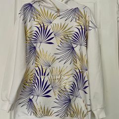 Oversized Patterned Hoodie Top L/ XL - Statement Gold & Purple Print - Womedo'r