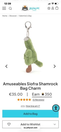 New JELLYCAT Limited Edition Amuseable Siofra Shamrock BAG CHARM